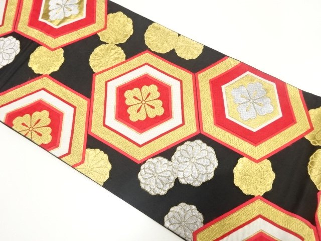 JAPANESE KIMONO / ANTIQUE FUKURO OBI / WOVEN CHRYSANTHEMUM PATTERN A F